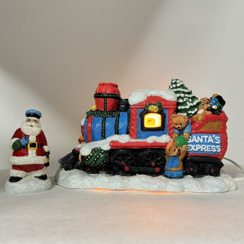 Vtg Accents Unlimited Santas Express Light-Up Christmas Train Figurine Set Bears